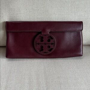 Tory Burch Miller Burgundy Leather Clutch